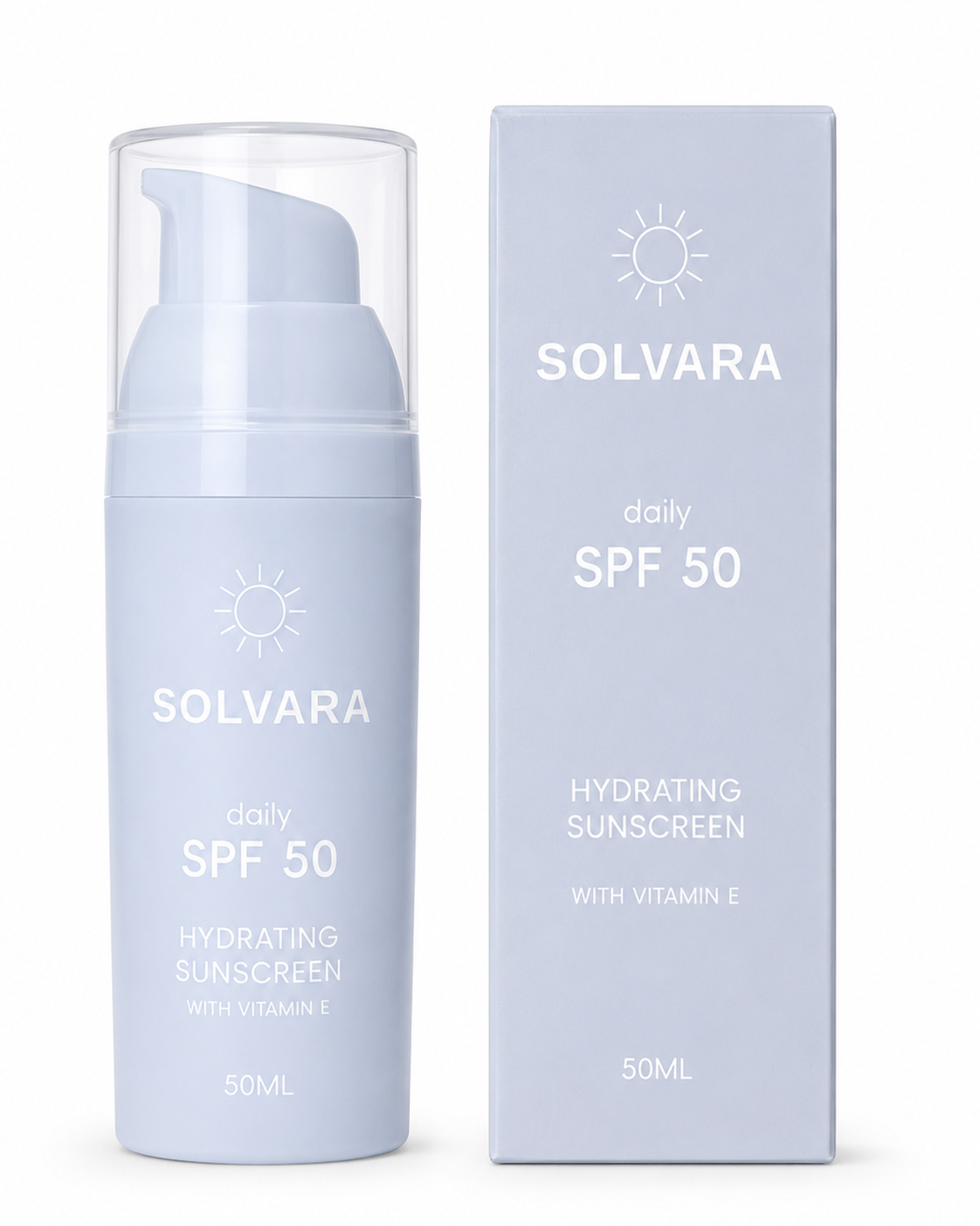 Pastel blue SOLVARA Daily SPF 50 bottle