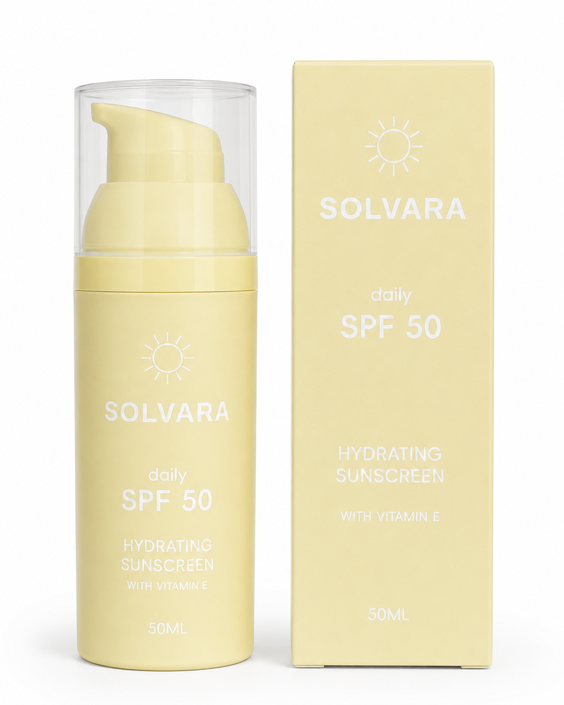 Pastel yellow SOLVARA Daily SPF 50 bottle